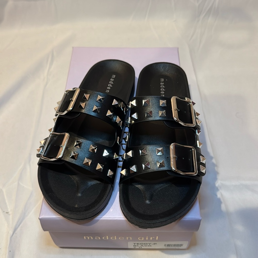 Madden Girl, Teddy-P Black studded sandals size 7